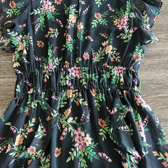 Shoshanna Amora 100% Silk Chiffon Dress Black Floral Ruffle Size 4 Fit & Flare - Picture 12 of 16